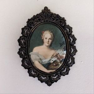 Vintage Antique Victorian Oval Picture Printed on Silk in Brass Frame